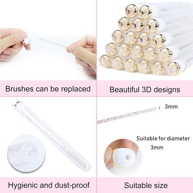 SenRocc 20 Sets Mascara Wand Tube Set Butterfly Mascara Brushes Eyelash Spoolies Brush Makeup Tool Applicator Eyelash Brush Tubes Makeup Brush (Butterfly-MIX) - Image 2